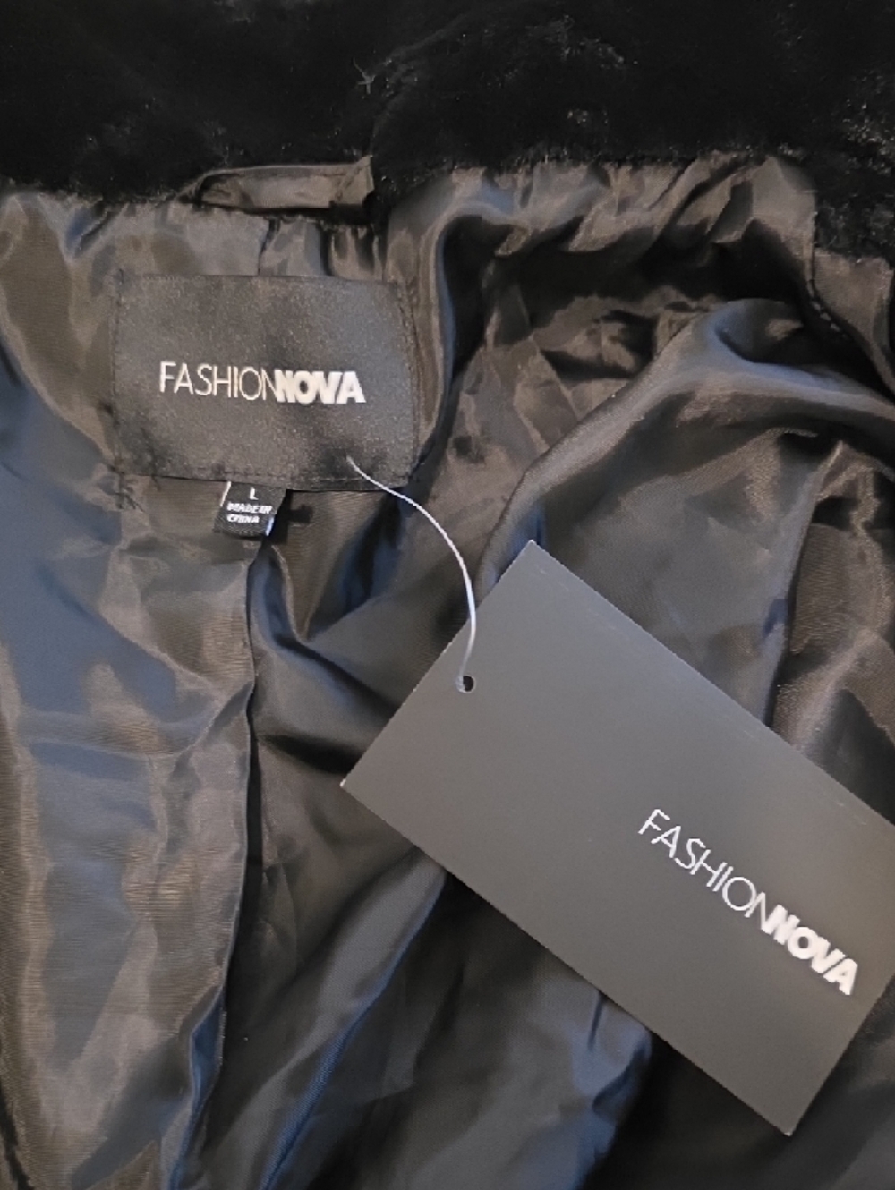 Fashion Nova Black Plush Zip Bomber Jacket NEW w/tag - Picture 3 of 4